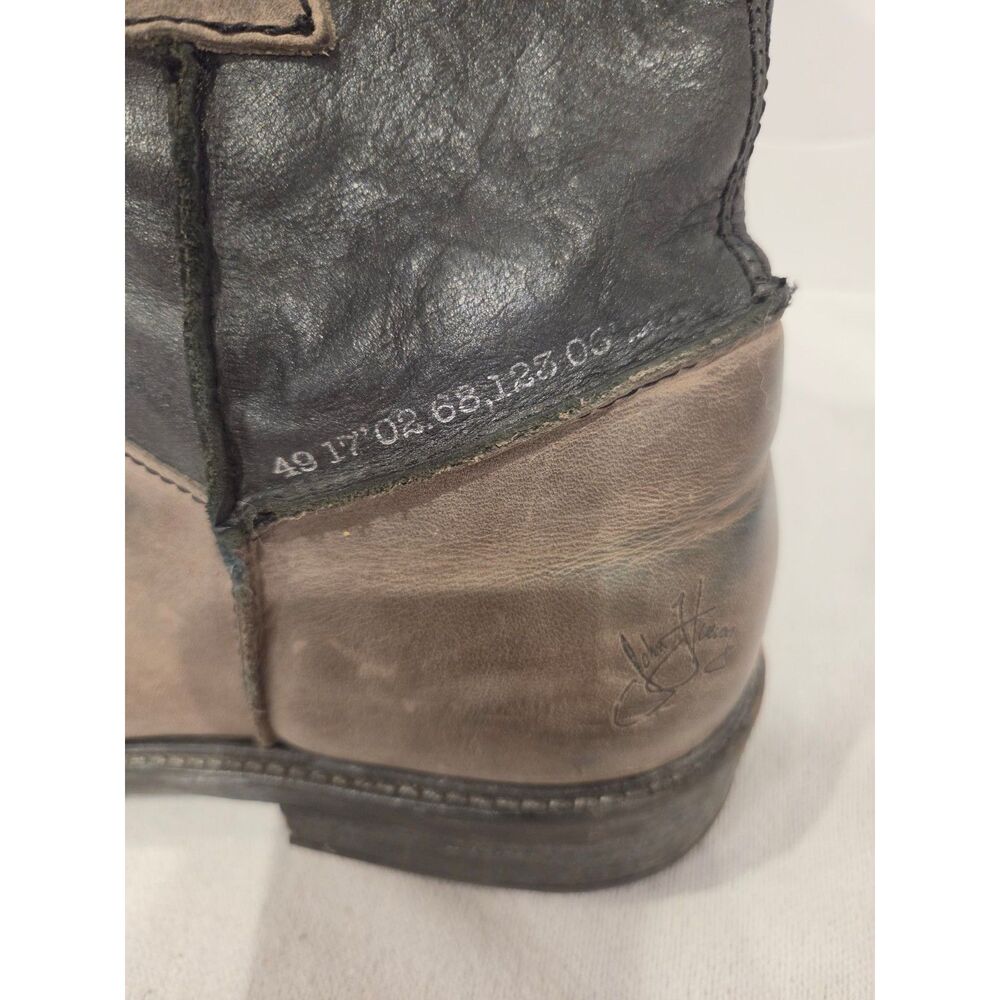 John Fluevog Holden Two Tone Leather Ankle Boots Distressed Grey Black Sz 11 - Picture 10 of 11